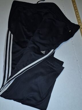 Adidas Mens Black Track Pants with White Stripes
